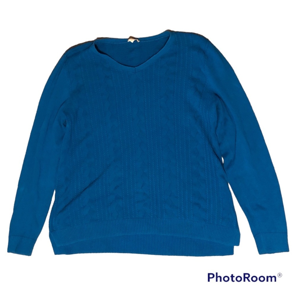Talbots Crewneck Teal Cable Knit Sweater Size Womens Medium